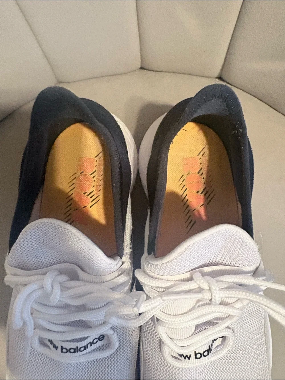 New Balance White and Navy Athletic Sneakers